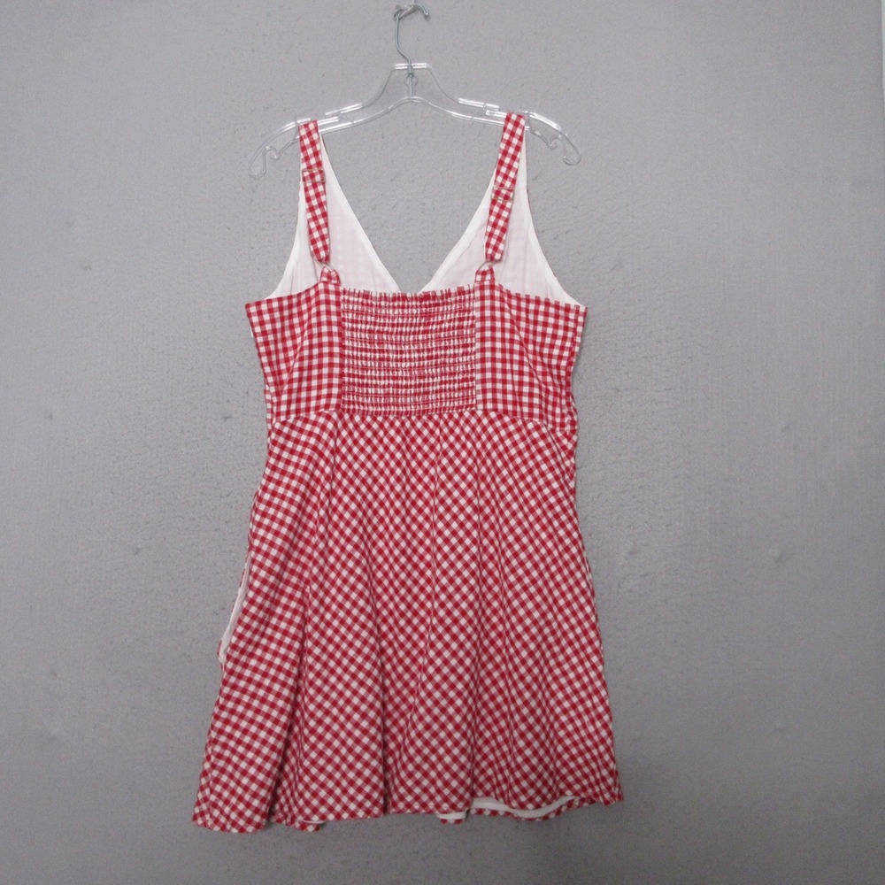 Abercrombie & Fitch Dress Red Gingham Linen Cotton Pockets Mini Smocked Cottage - Picture 2 of 10